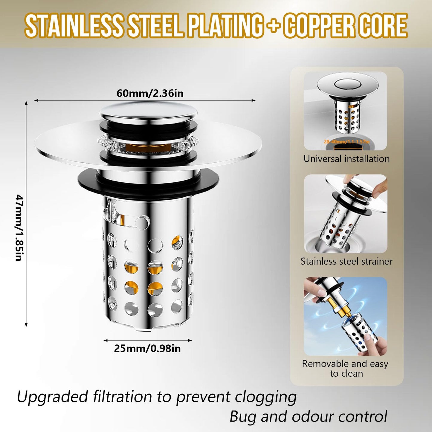 Upgraded 3 in 1 Bathroom Sink Plug Sink Strainer Stopper
