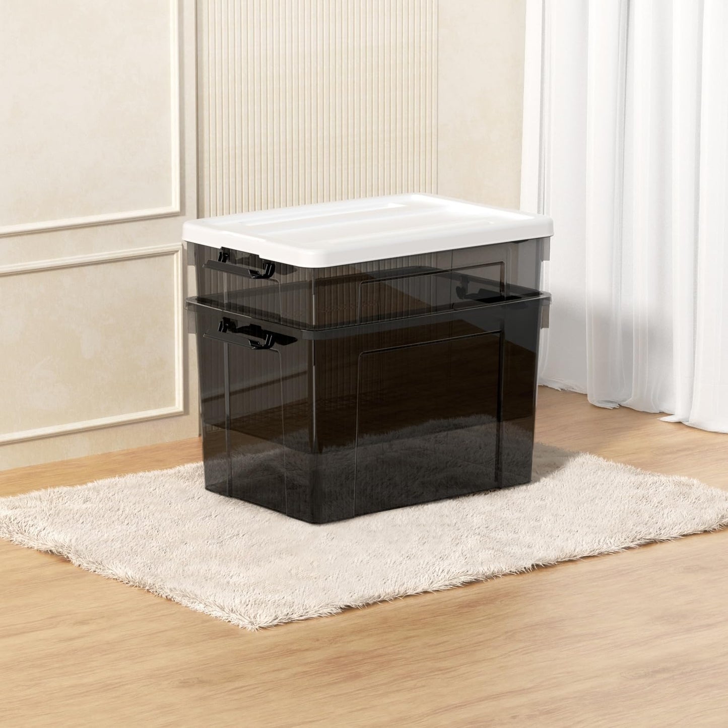 Cetomo 90L*4 Storage Boxes, Plastic Storage Box with Lids, Organizing Container with Secure Latching Buckles, Stackable, Nestable