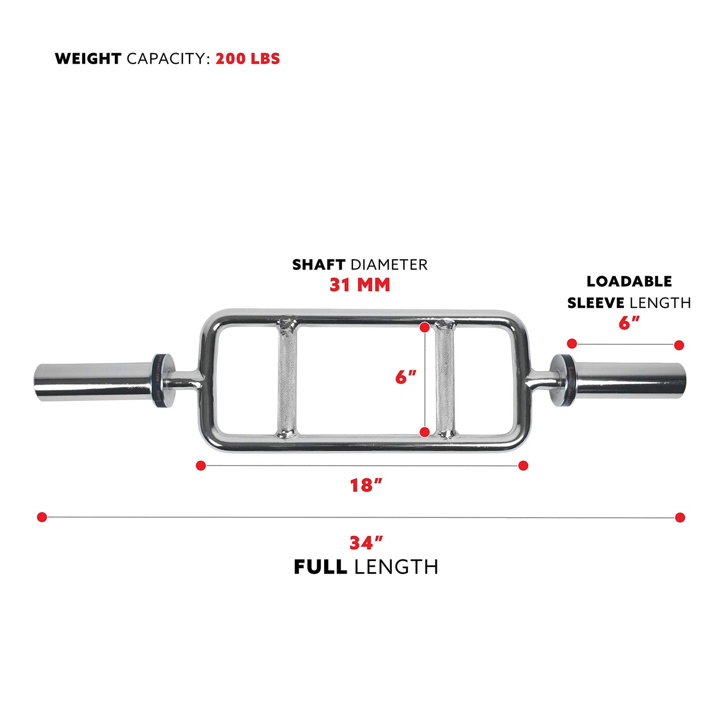Sunny Health & Fitness 34" Olympic Triceps Bar with Ring Collars, Small