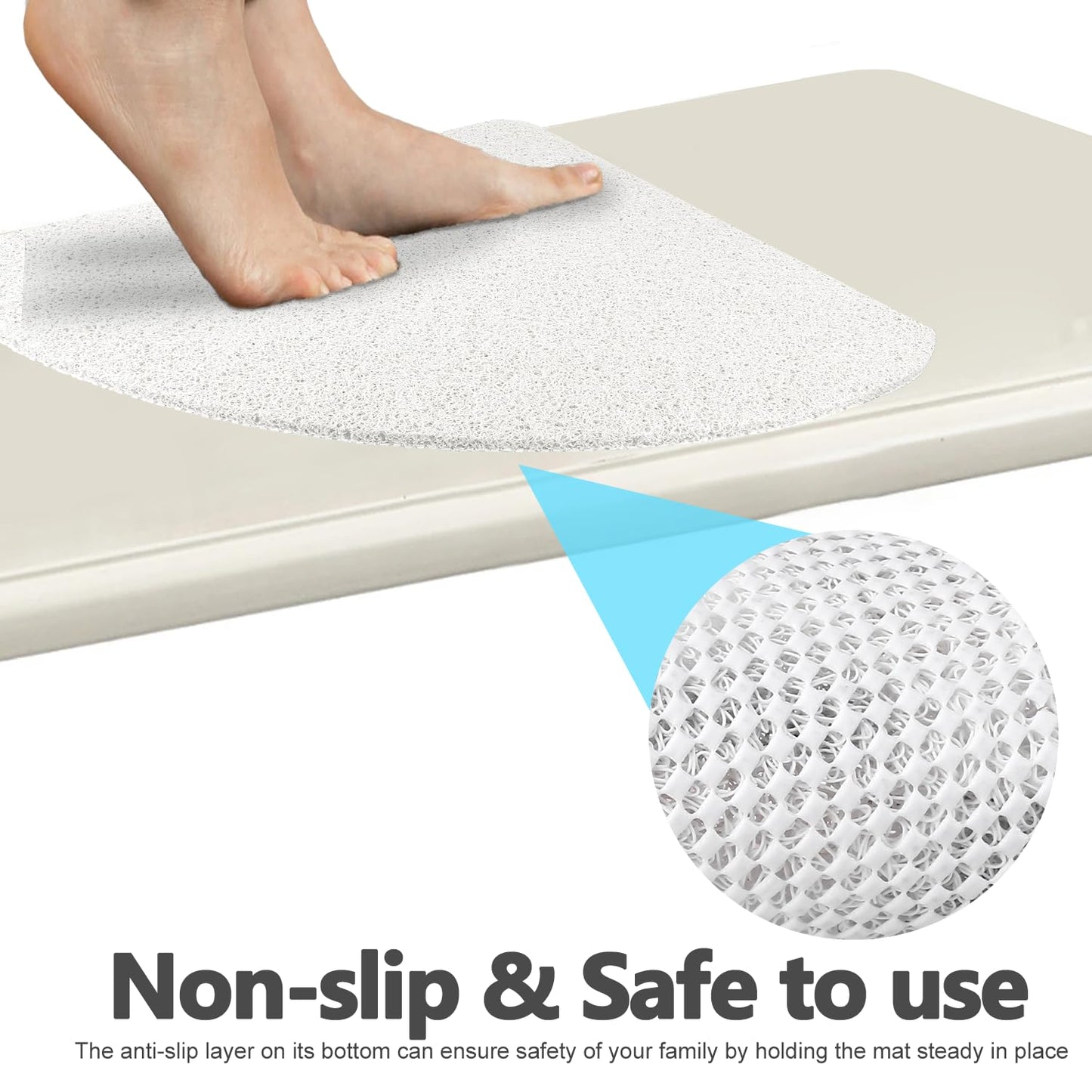 Lurowo Corner Shower Mat, Quadrant Loofah Shower Mat (White, 80 * 80cm)