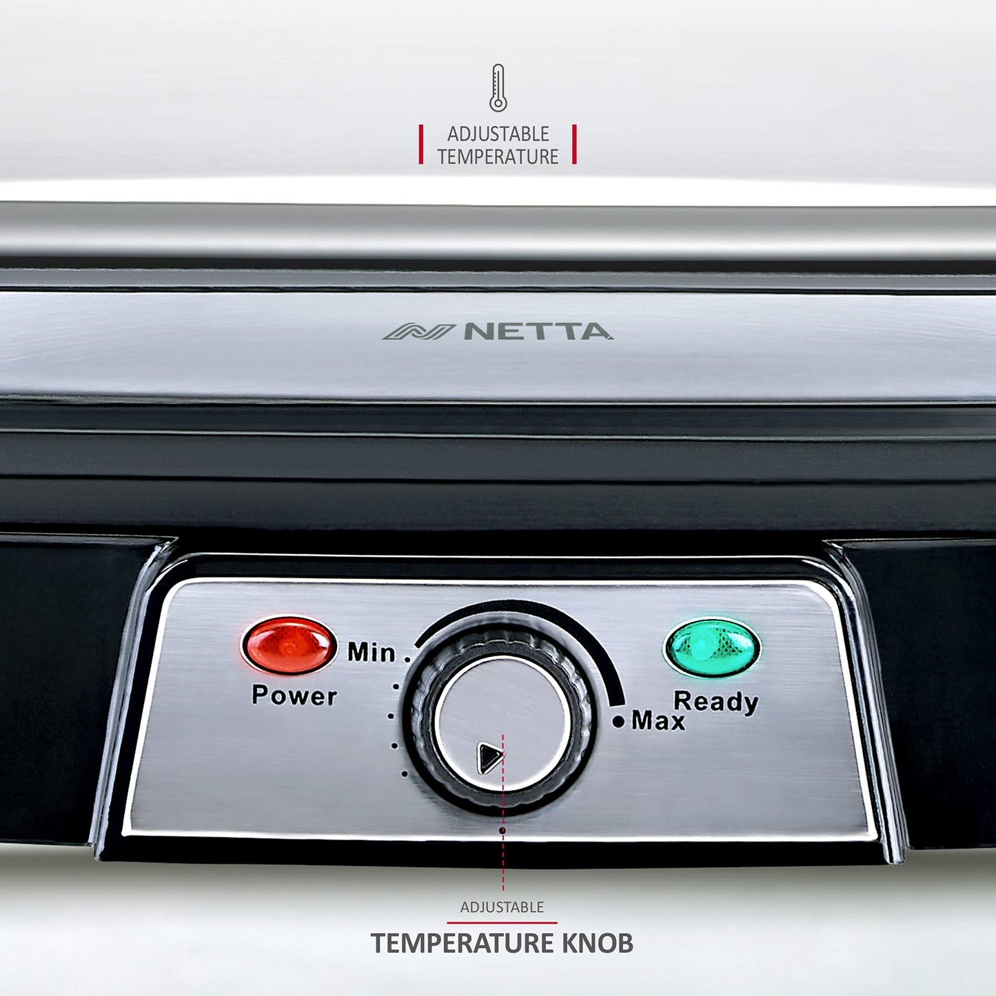 NETTA Panini Maker & Health Grill - Sandwich Toaster, Panini Press - 2 Slice Non-Stick Grill Plates Built-In Fat Tray - 1500W - Stainless Steel