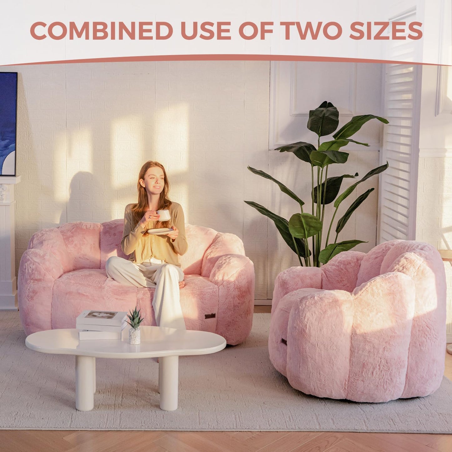 MAXYOYO Floral Shaped Bean Bag Sofa, Includes Filling, Faux Fur Fabric