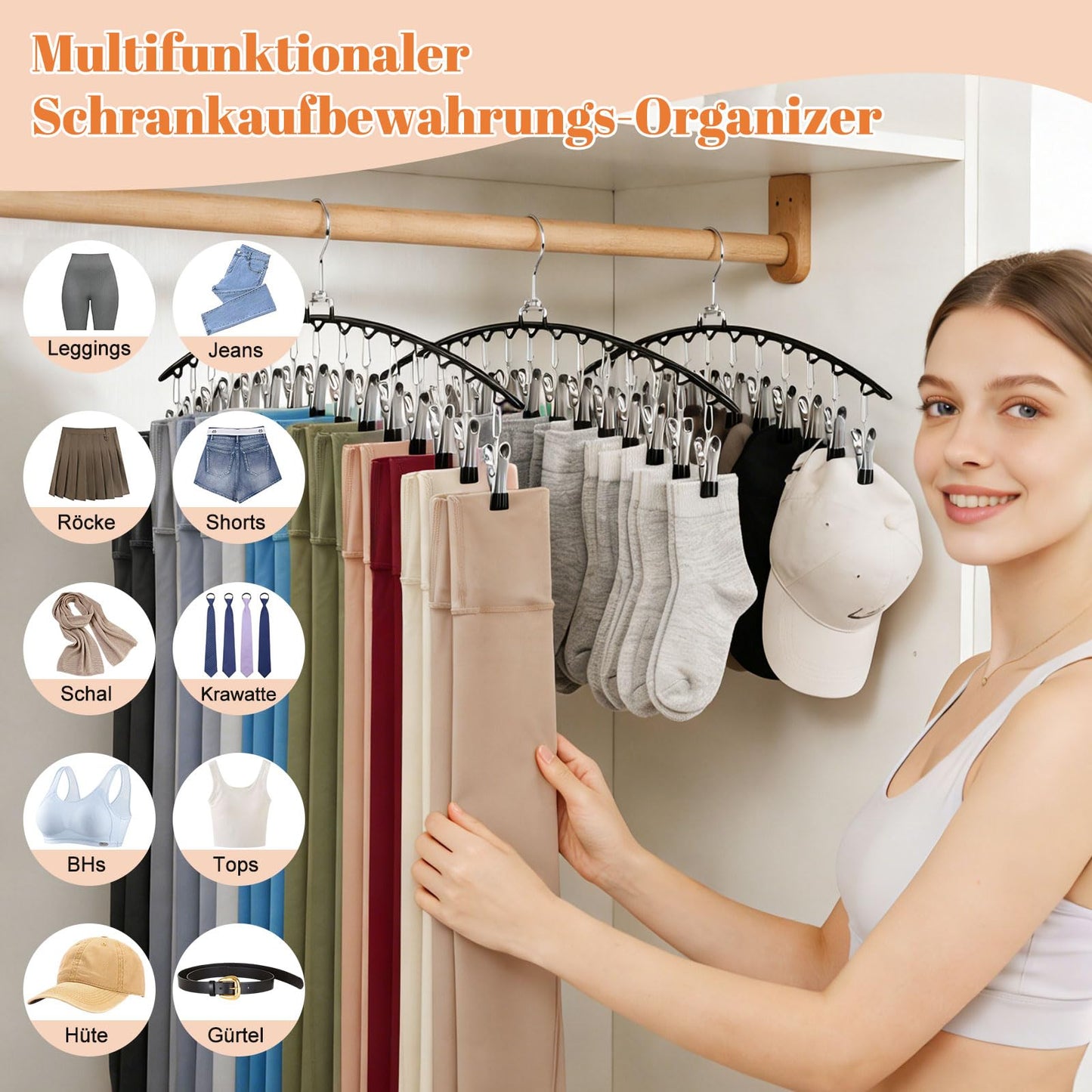 HONZUEN Trouser Hangers with Clips, 2 Pack Space Saving Hangers