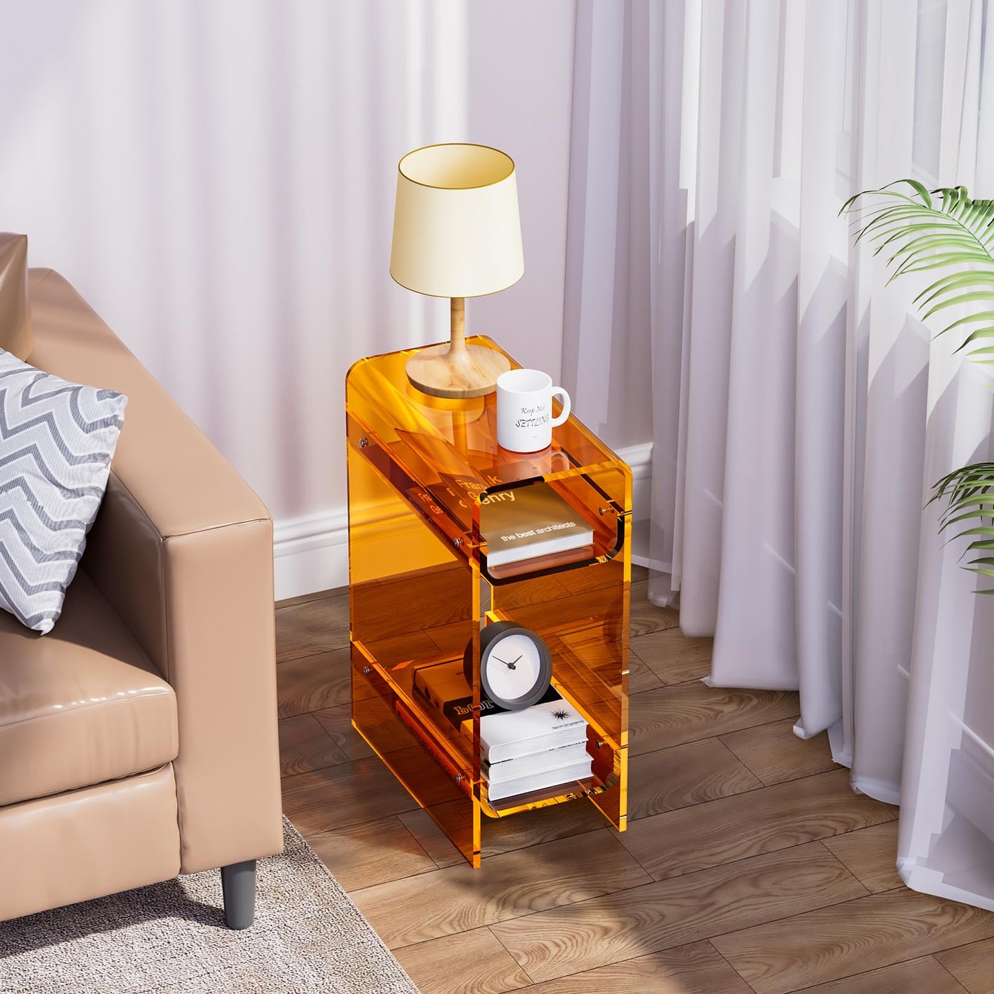 Dewrhiixe Clear Acrylic Side Table Narrow, Slim End Table for Small Spaces, Skinny Nightstand Bedside Table for Bedroom, Living Room, Office
