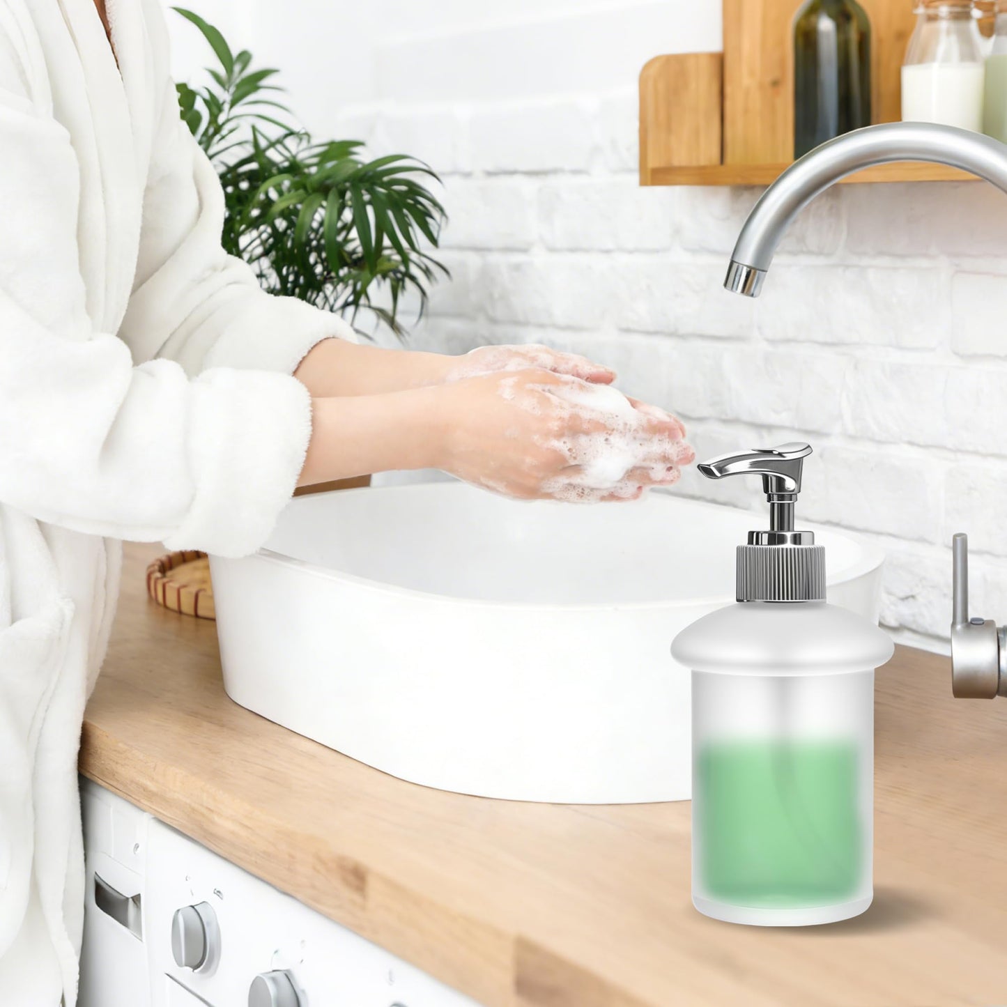 Replacement Frosted Glass Soap Dispenser Bottle with Pump, 200ml Spare Liquid Soap Bottle Compatible with Wall Mounted Holder Bathroom Bracket
