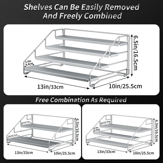 MAYZOLOP 4 Tier Spice Rack, Kitchen Cupboard Organiser, Silver Gray Detachable Kitchen Shelf Organiser, Metal Spice Holder, for Inside Cupboard,