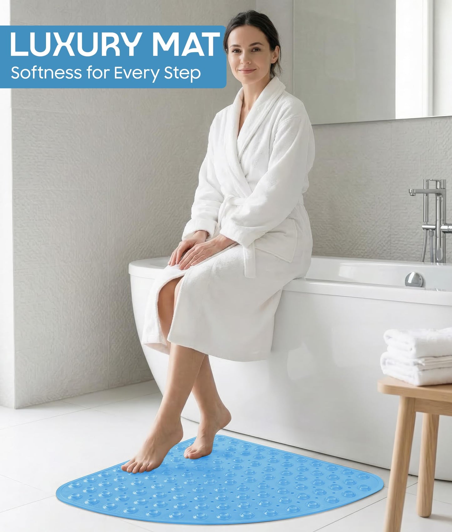 AUNEK Corner Shower Mat Non Slip Anti Mould, 54 x 54cm Premium Quality Inside Shower Mat for Quadrant Bathroom Corners