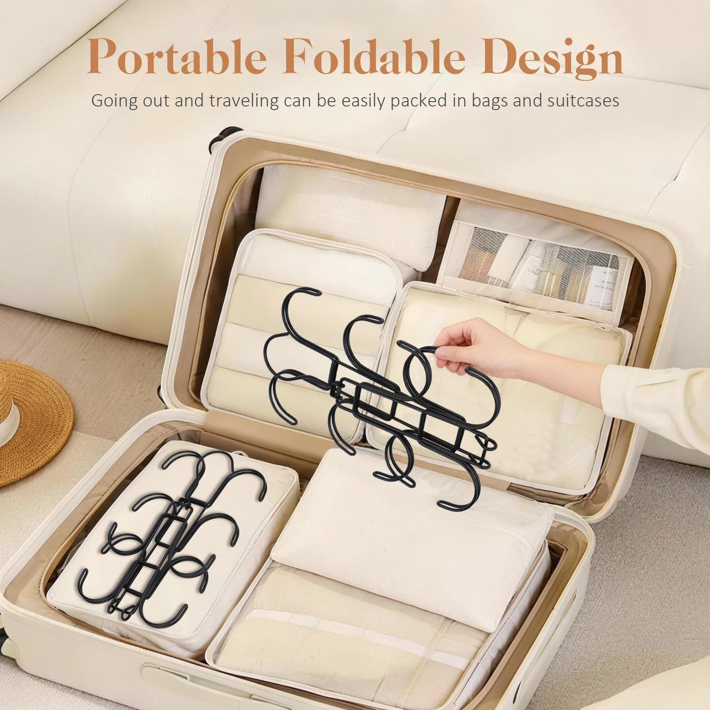 Hat Organizer for Closet, Collapsible Caps Rack with 10 Rotatable Large Hooks, Holds Up to 40 Baseball Caps