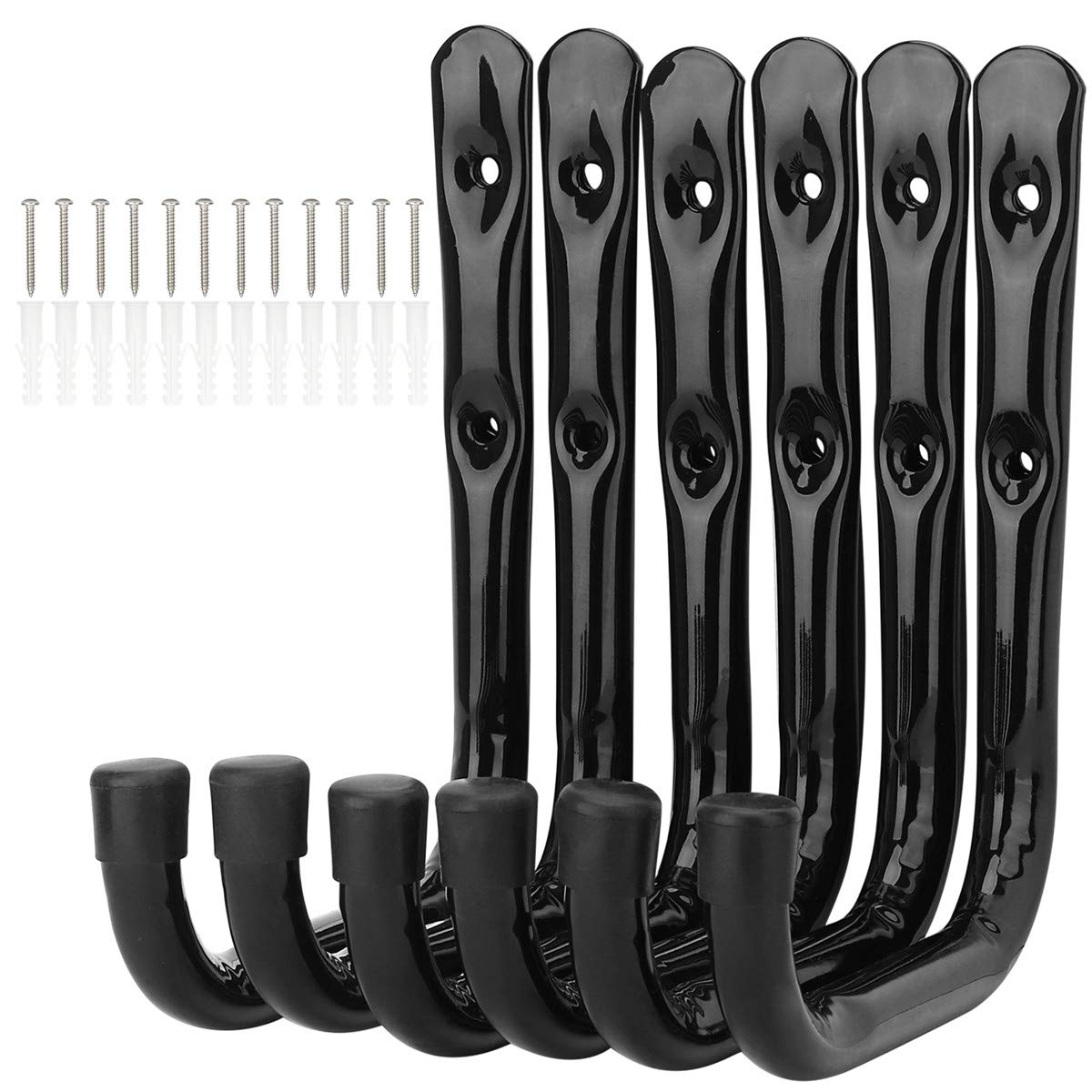 pipabiba 17cm Garage Storage Ladder Hooks, 6 Pack Heavy Duty Wall Mount Utility Hanger Organizer to Folded Chairs, Bicycles, Power Tools, Garden Hoses