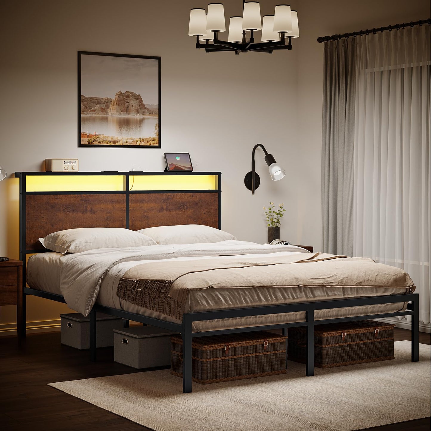 Mossora King Bed Frame with LED Headboard & Charging Station 150 * 200cm