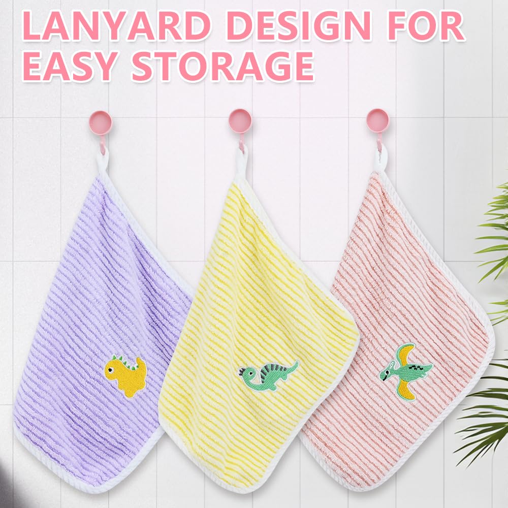 Fadcaer 4 Pcs Soft Kids Washcloth Towels with Embroidered, Multicolor Children's Facial Towel