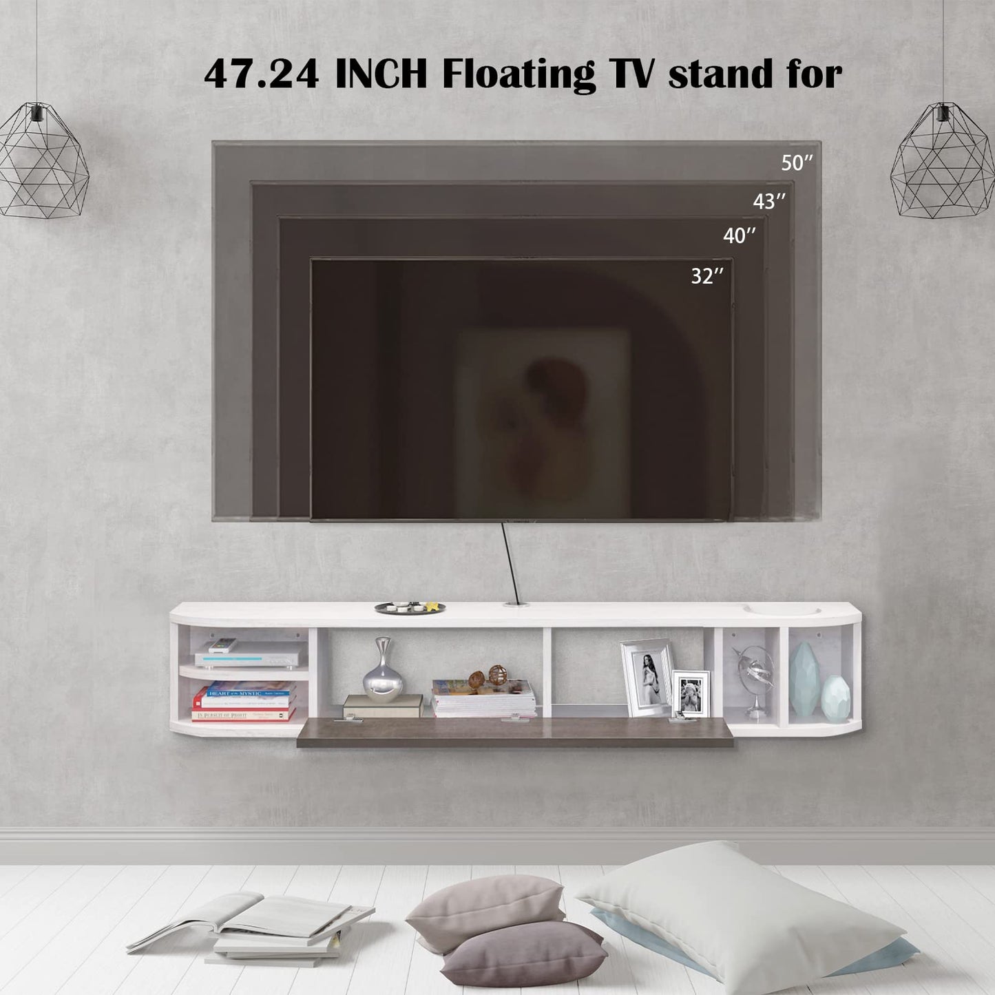 Pmnianhua Floating TV Shelves, Floating TV Unit Wall Mounted Under TV Stand Floating TV Console Entertainment Shelf Wall TV Cabinet