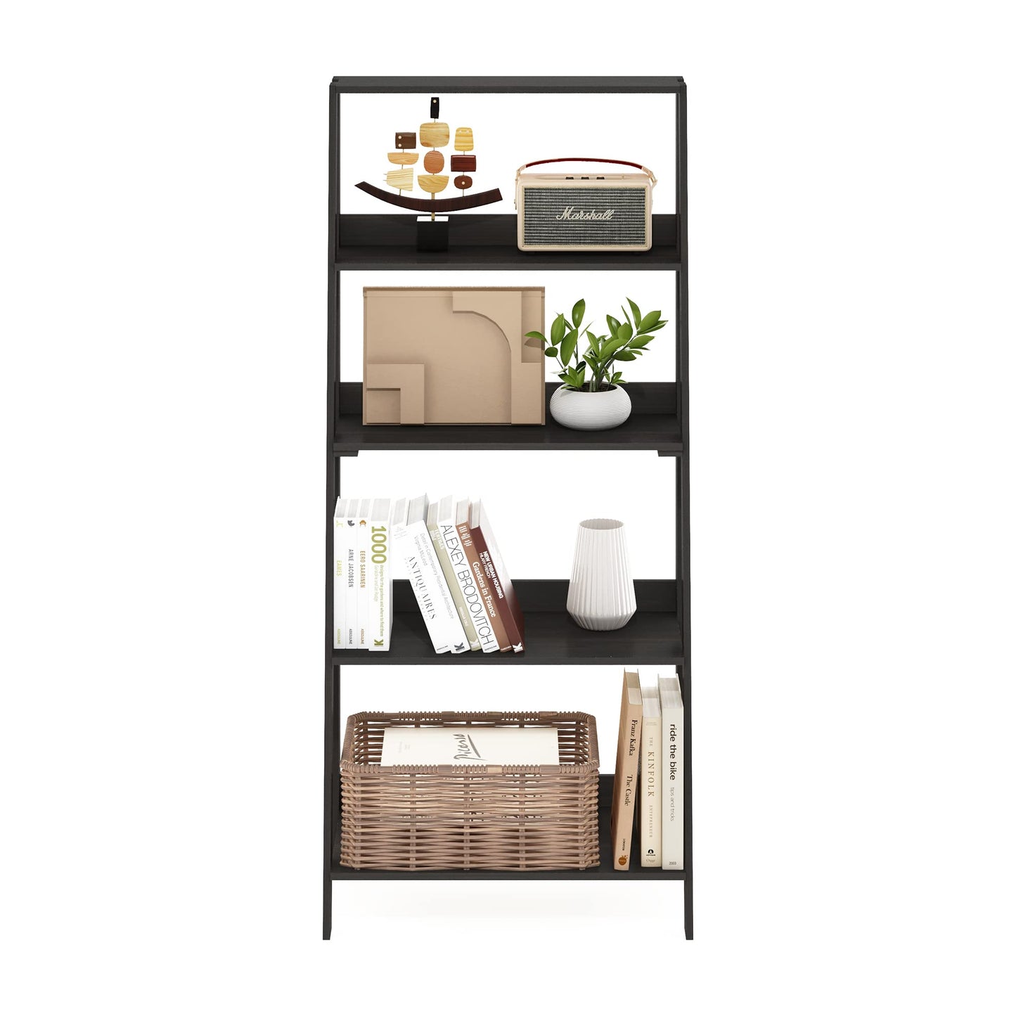 Furinno LADDER Book Shelf, 5-Tier Ladder Shelf, Bookshelf, Display Storage Shelves, 13 x 23.6 x 53.5, for Living Room, Home Office, Espresso