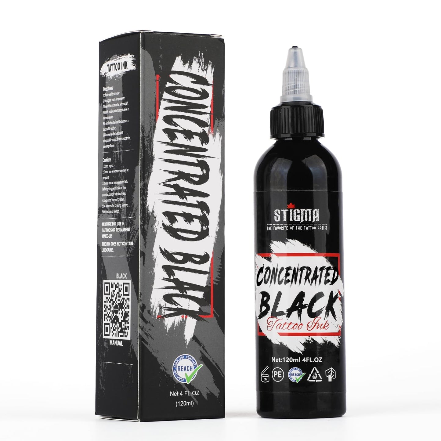STIGMA 4oz/120ml Concentrated Black Tattoo Ink, Professional, Permanent, Lining & Shading