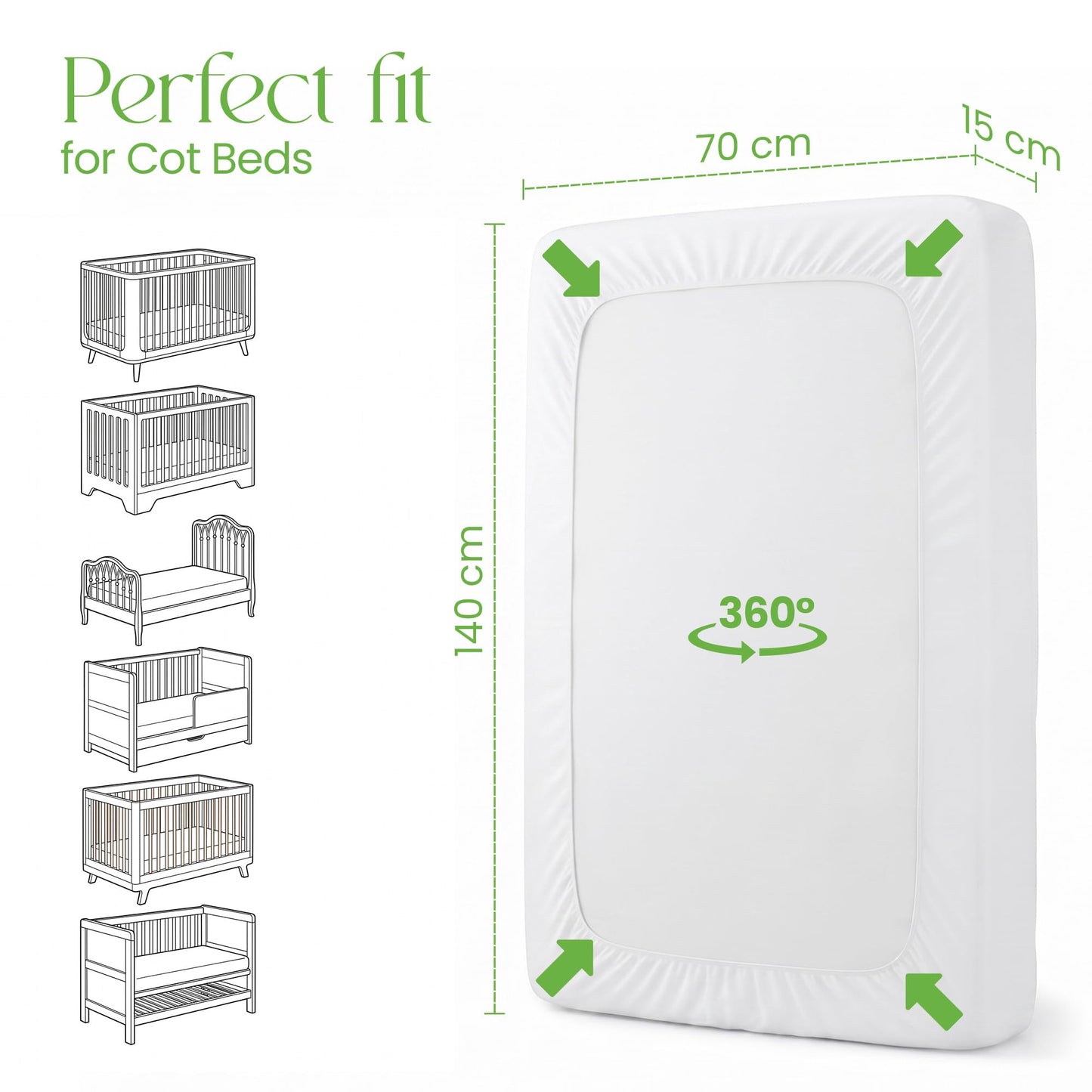 Cot Bed Mattress Protector 70x140cm Waterproof 100% Bamboo