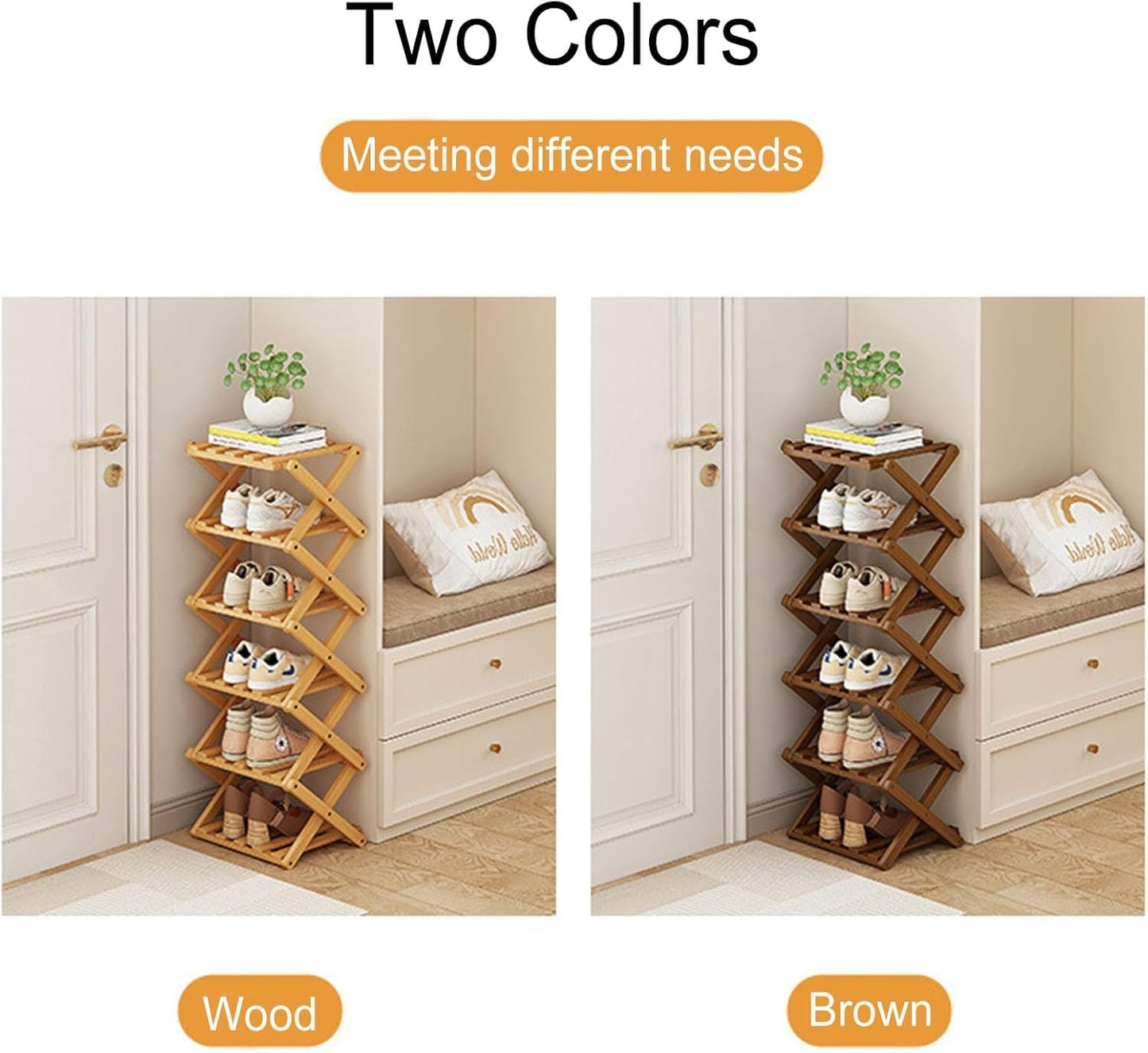 YYW Shoe Rack, Foldable Bamboo Shoes Shelf, Freestanding Shoe Storage Organiser for Entryway, Hallway, Bedroom, Closet, Natural Shoe Rack