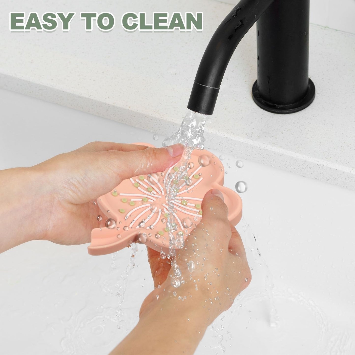 sourcing map Silicone Soap Dish with Drain Spout, Portable Self Draining Flower Shape Soap Saver Holder for Bathroom Kitchen Sink, Gray