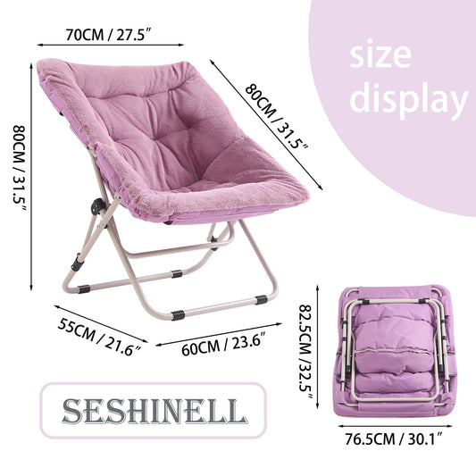 SESHINELL Comfy Saucer Chair, Oversized Foldable Faux Fur Lounge Chair Reading Chair with Metal Frame Moon Lazy Chair Accent Chair for Bedroom, Living