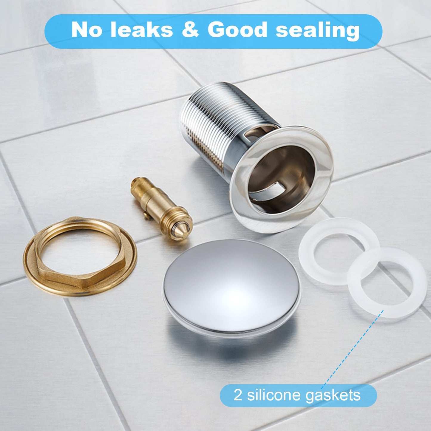 Ainiv Pop Up Sink Plug, Drain Fitting Sink With Overflow, Brass Pop Up Drain Valve for Washbasin Drain Fitting Bathroom Sink with Stainless Steel
