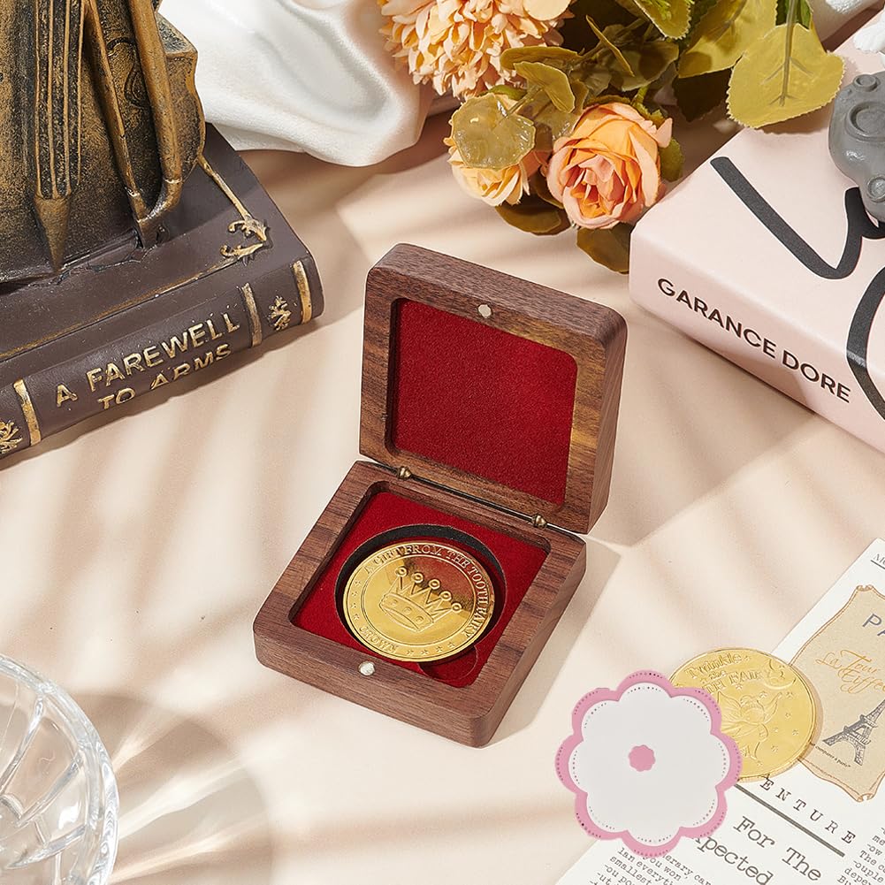 FINGERINSPIRE Single Wood Coin Display Box With Dark Red Velvet Inside 40mm
