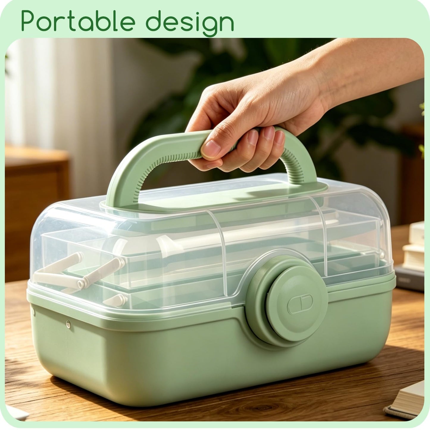 ANMOO Medicine Storage Box, 3-Tier Portable Plastic Storage Case, Green