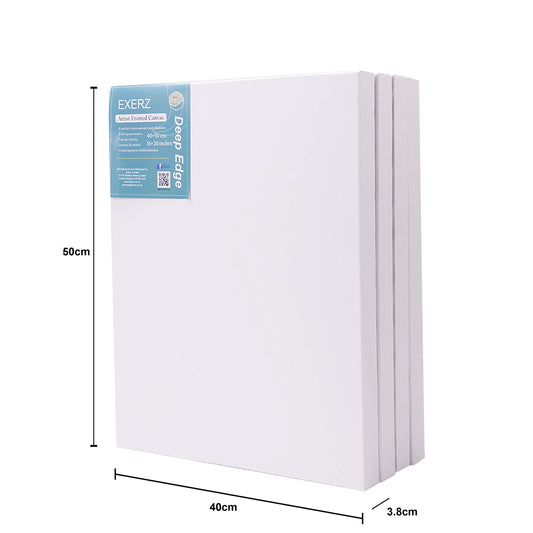 EXERZ 40x50cm Canvas Deep Edge 4pk Artist Framed 3.8cm Thick 380GSM Pre-Stretched 100% Cotton/Blank/Triple Primed/Acid Free/Medium Grain//Acrylic, Oil