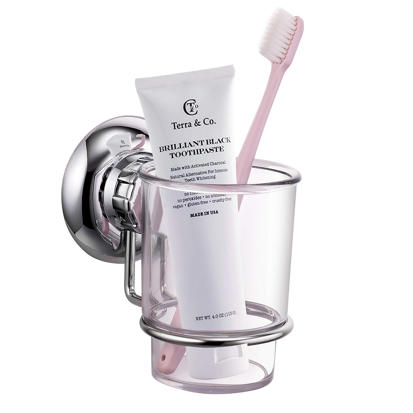 MaxHold No-Drilling/Suction Cup Toothbrush Tumbler Holder - Vaccum System - Stainless Steel Never Rust - for Bathroom & Kitchen