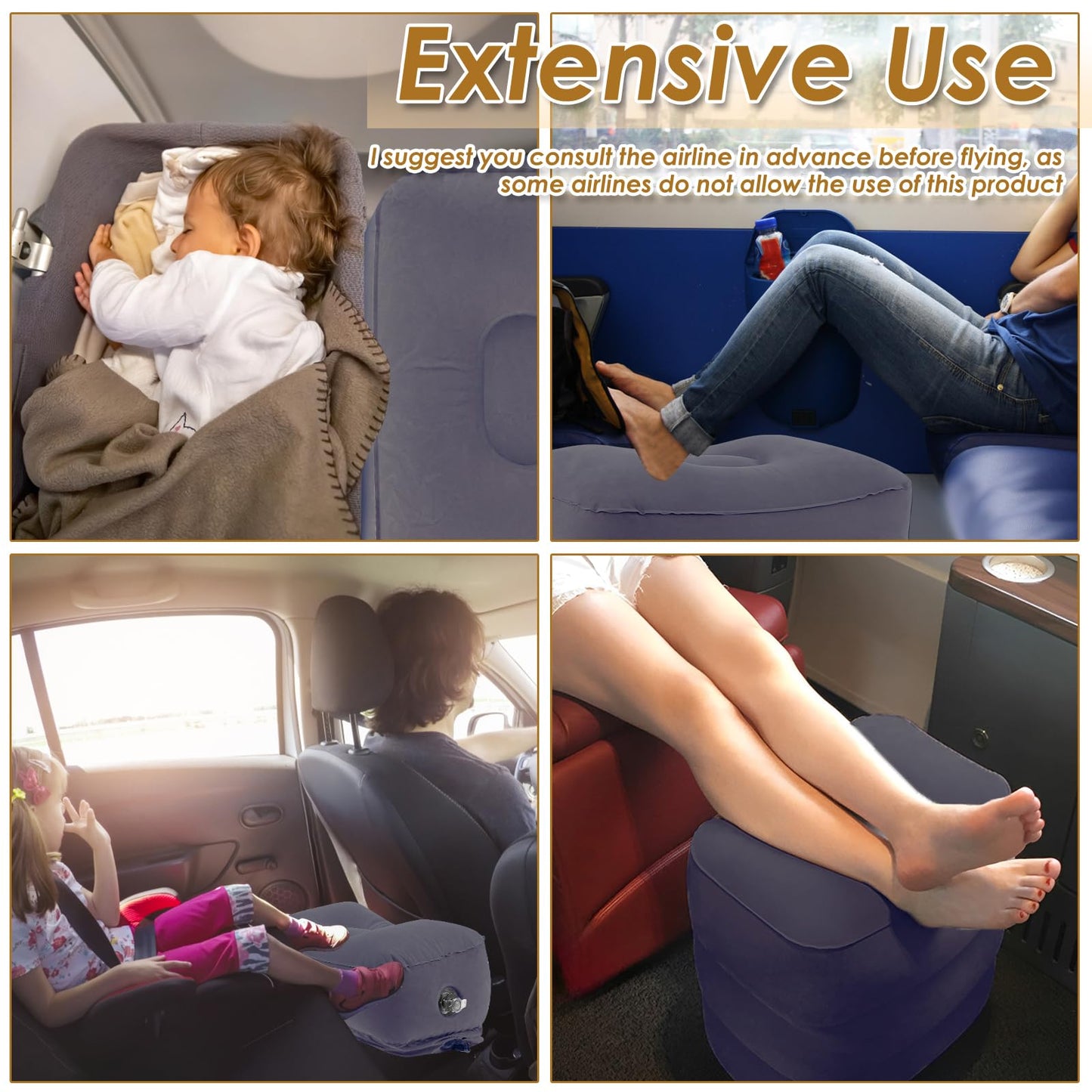 Airplane Footrest, Inflatable Foot Rest for Kids,3 Layer Height Adjustable Inflatable Airplane Foot, Toddlers Travel Bed Box