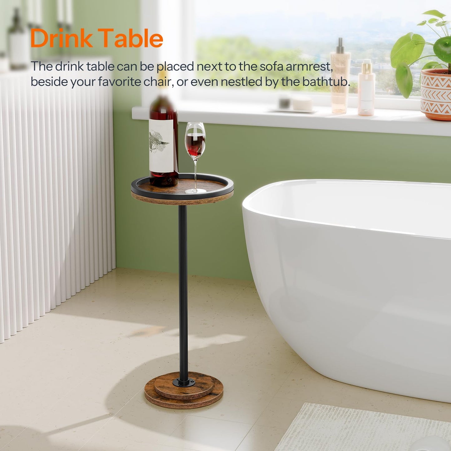 HOOBRO Round Side Table, Small Bedside Table, Drink Tables, Accent Round Table with Pedestal