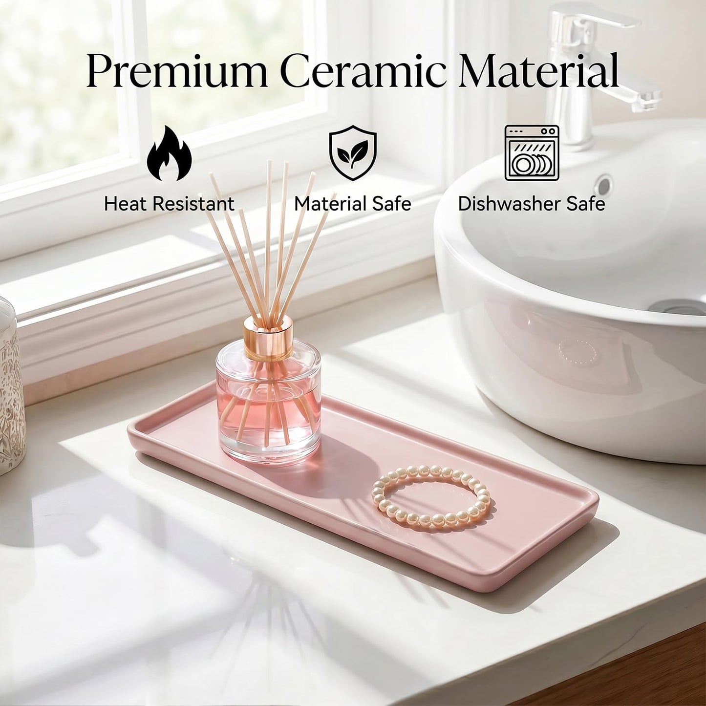 Ceramic Vanity Tray,20.5x9.5x1.2cm Cosmetics Tray,Rectangular Decorative Trinket Dish for coffee, perfume