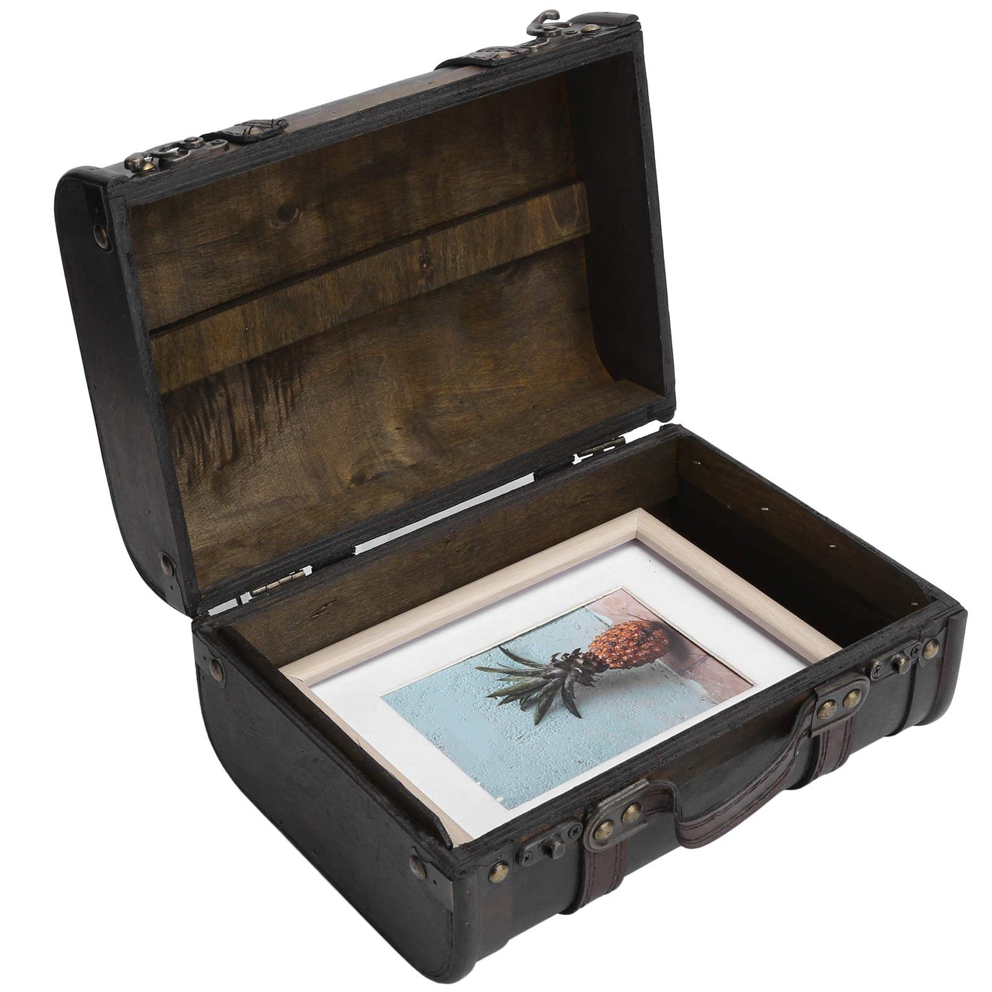 BORDSTRACT Retro Suitcase, Vintage Wooden Suitcase with Buckle Lock, Earring Necklace Organizer Case