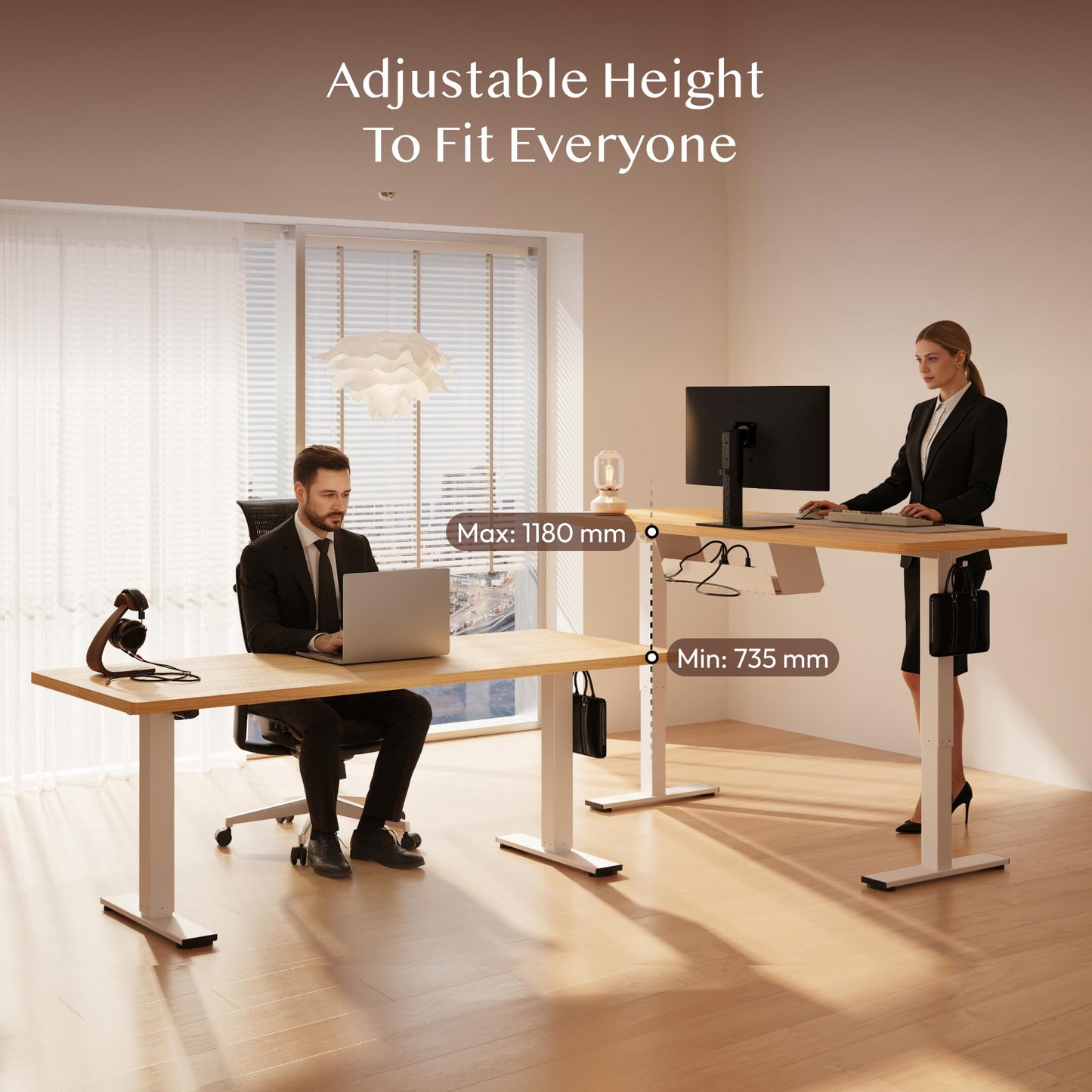 FlexiSpot E1 Plus ONE PIECE Electric Standing Desk Height Adjustable Sit Stand Desk with Memory Smart Panel(120 * 60cm, White Frame+Maple Desktop)