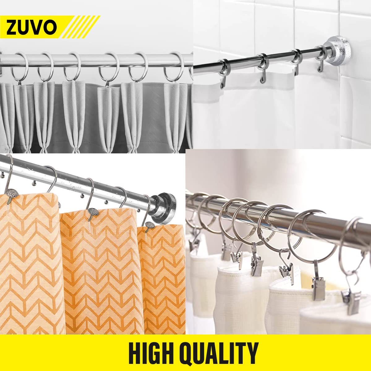 Tension Rod for Curtain - Extendable upto 66-109 cm - No Drill & Rust Proof Shower Curtain Rods for Bathroom - Silver Curtain Pole