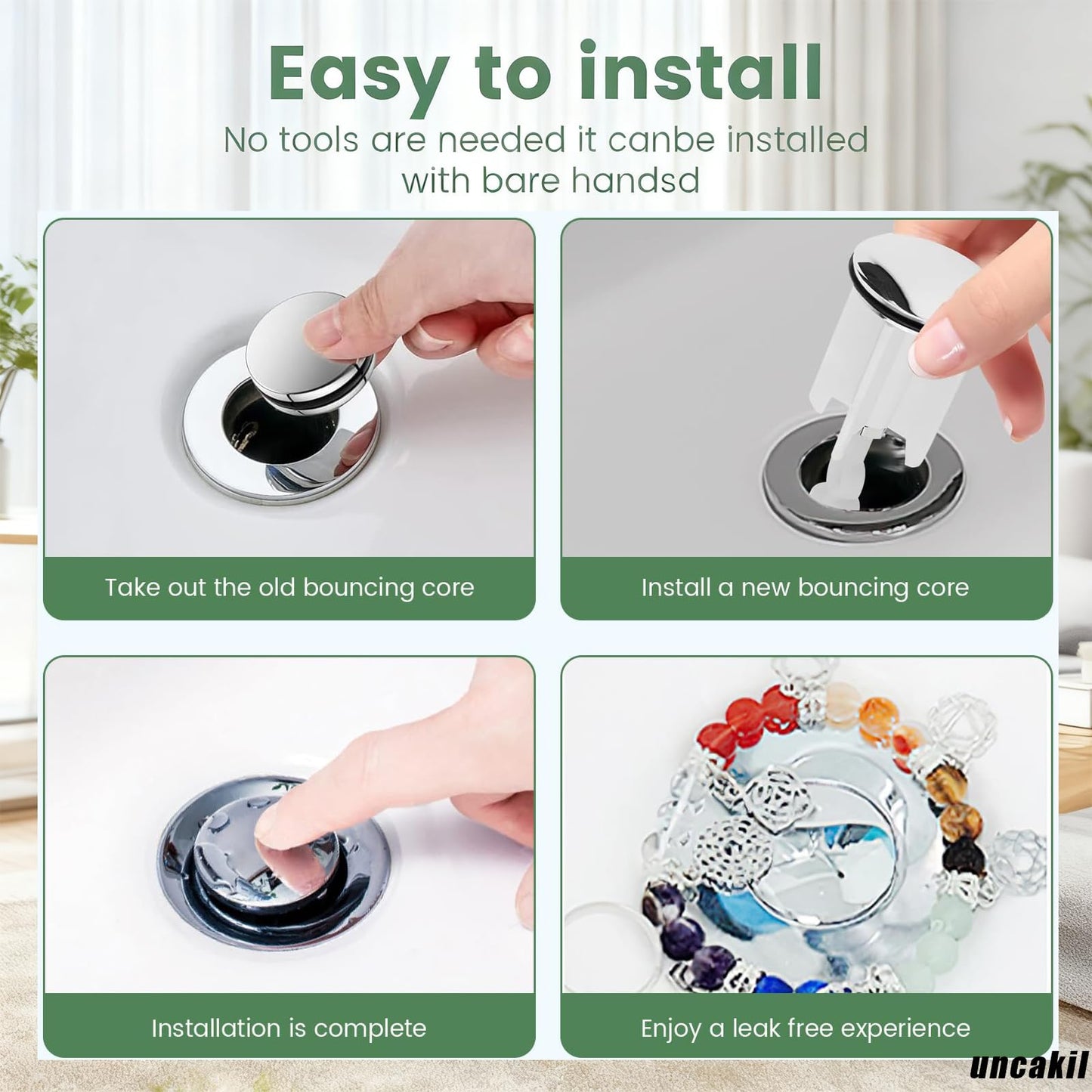 uncakil Universal Sink Plug Bathroom 40mm Pop Up Waste Replacement for Bathroom Basin,Height Adjustable,Easy Install,Made of