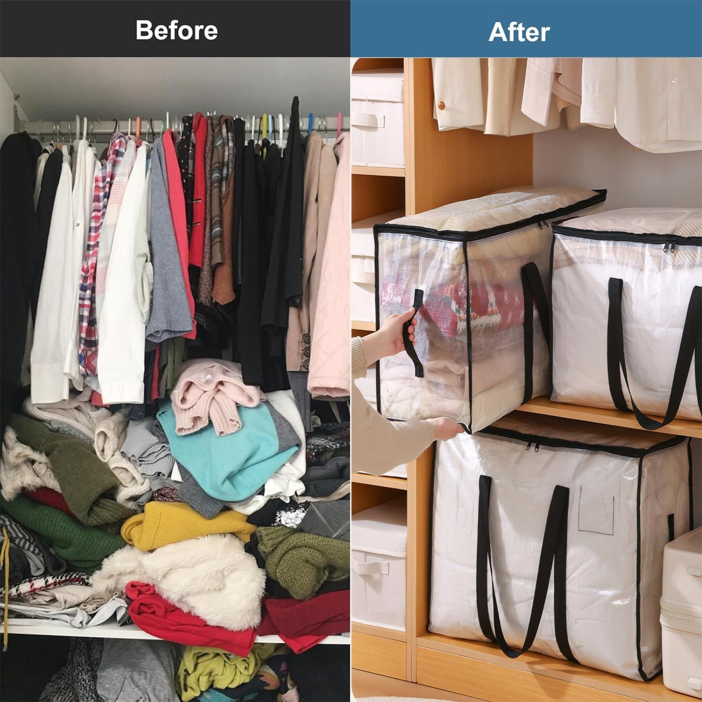 Clear Plastic Storage Bags,88L Clothes Storage Bag with Zipper Closet Organizer,Large Moving Bags With Heavy Duty Handles & Zips for Clothing