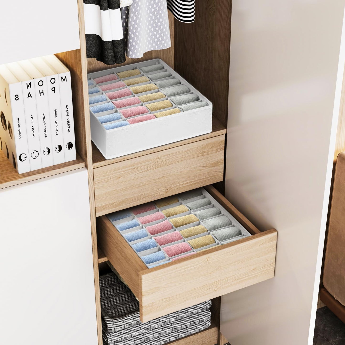 DIMJ Sock Drawer Dividers - 2 Packs Underwear Organiser 48 Cells, White