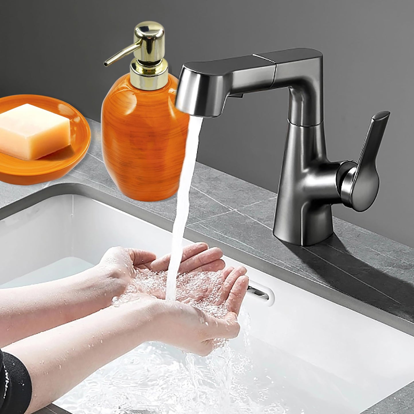 Burnt Orange Bathroom Accessories Set, 3PC Ceramic Bathroom Sets Complete, Toothbrush Holders, Soap Dispenser, Soap Dish, Autumn Bathroom Decor