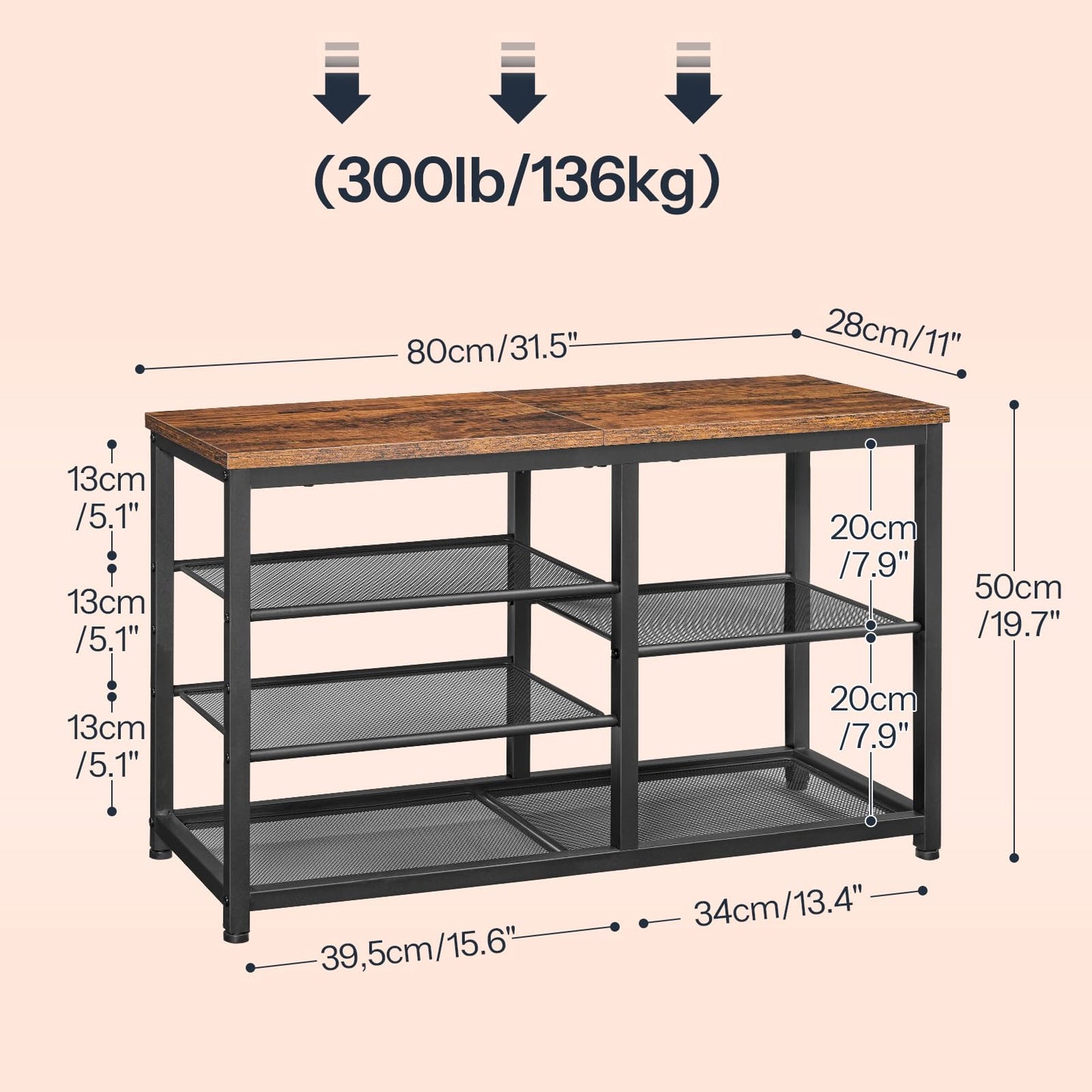 HOOBRO Shoe Bench with Seat, 5-Tier Shoe Rack Bench, Shoe Storage Organizer, 80 cm Shoe Storage Bench for Entryway, Hallway, Space Saving