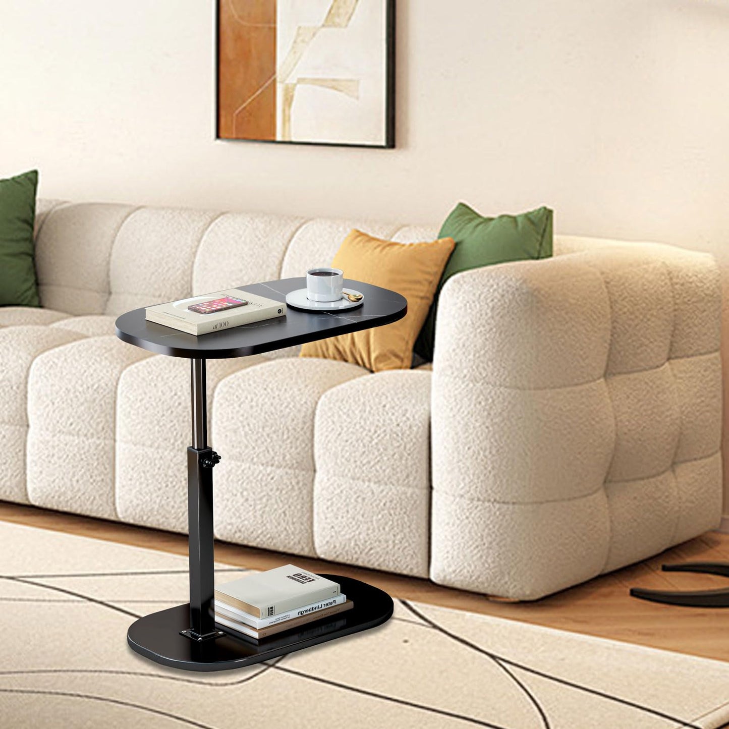 liameya Adjustable Height C Shaped Side Table, 360°Swivel Laptop Tv Tray Desk for Couch and Bedside