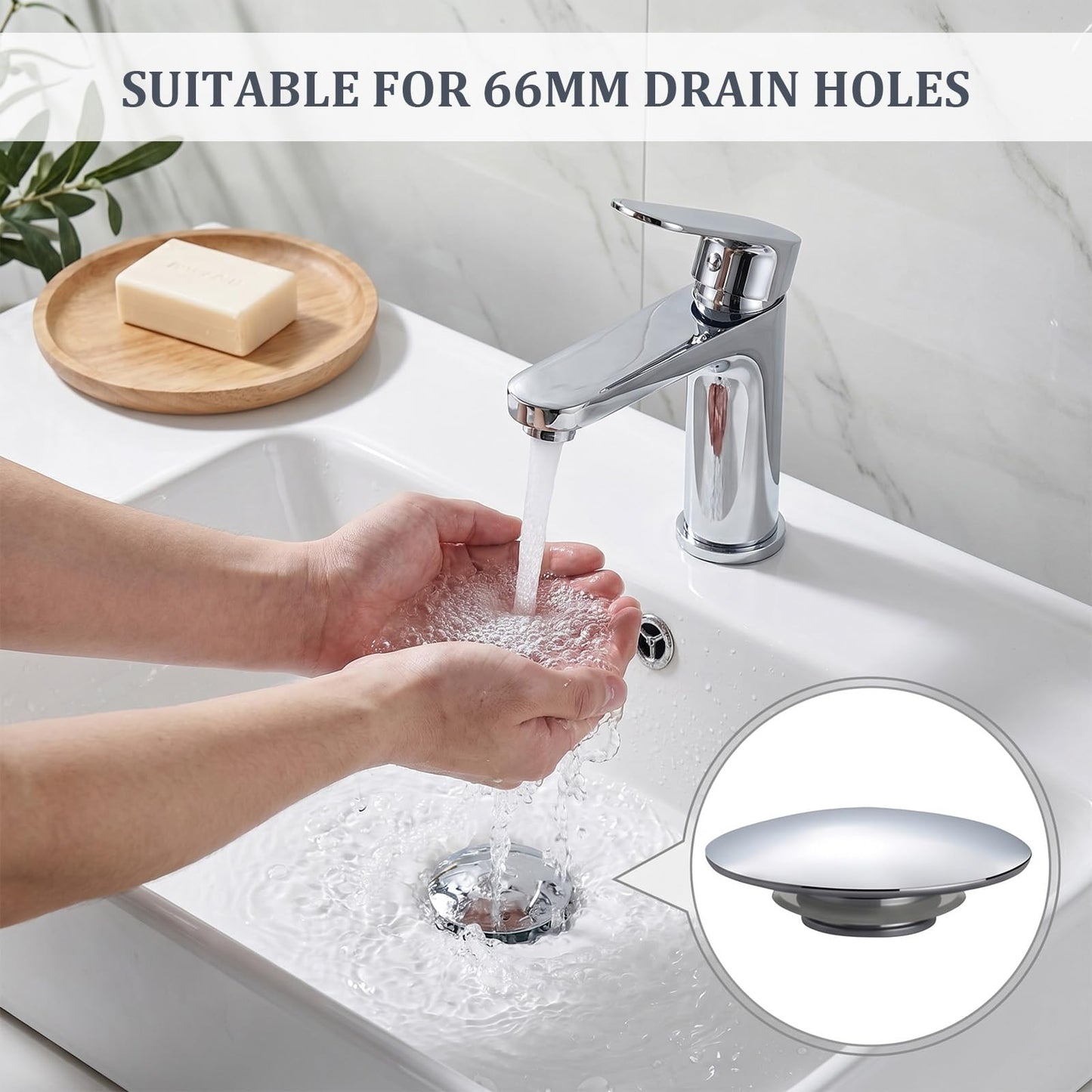 Thhiit 66mm Pop up Plugs Replacement Part, Stainless Steel Click Clack Sink Caps, 6 Pcs Pop up Sink Plug Replacement for Bathroom, Kitchen