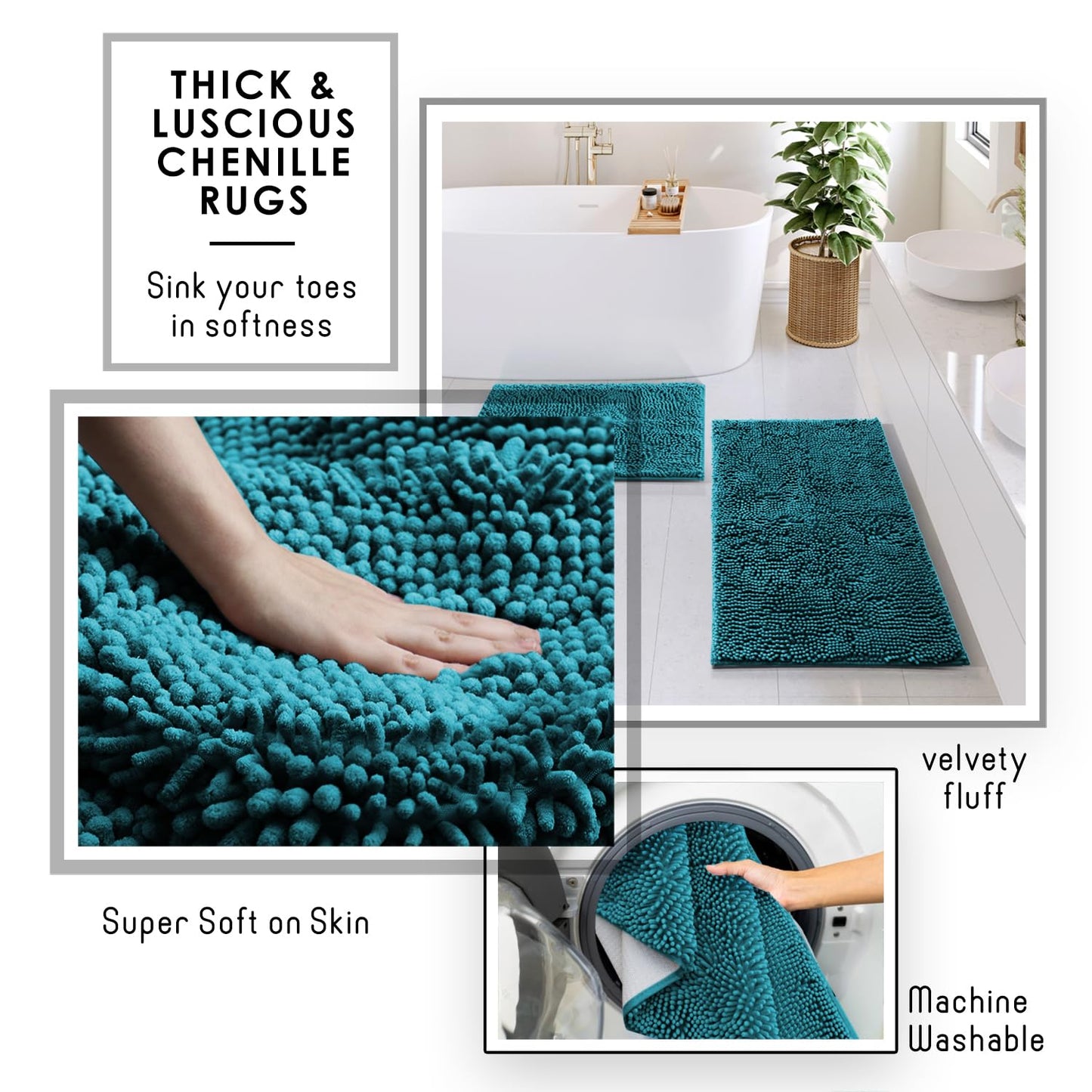 Shower Caddy and Bathroom Accessories Set with Bath Rugs, 27PC Bathroom Accessory Set with Shower Caddies Teal Bath Rugs, Shower Curtain Set