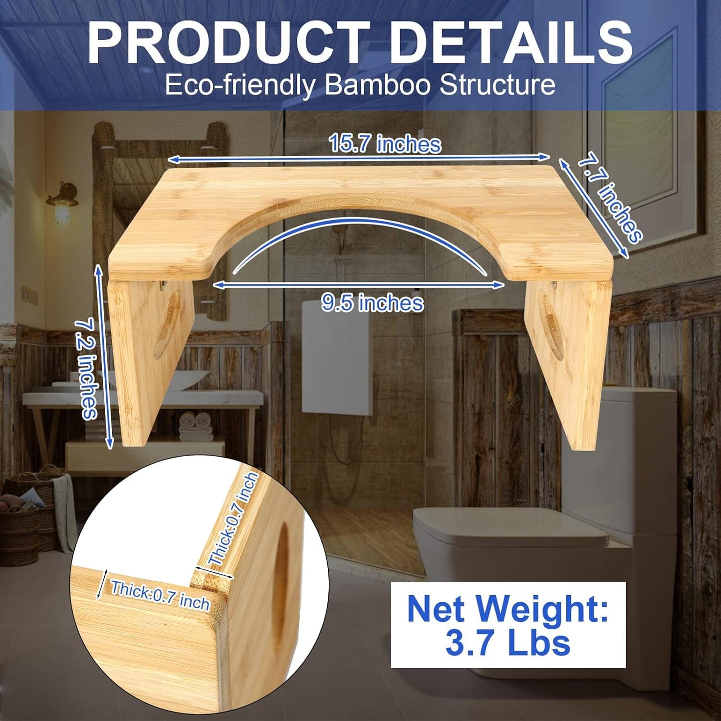 Folding Bamboo Squatting Potty for Adult Kids Toilet Stool Potty Stools Non-Slip Poop Stool for Bathroom Squatting Step Aid Step Stools,Portable and