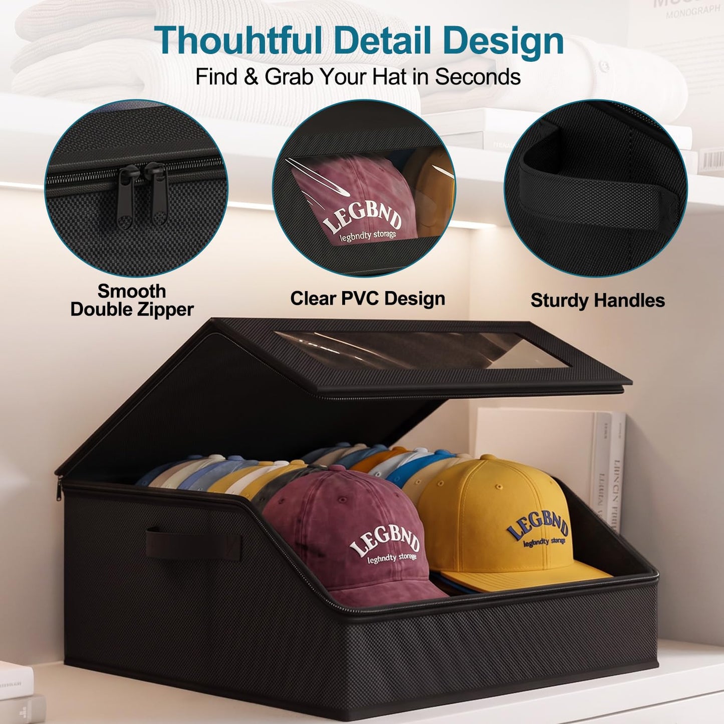 SONAMBULO Hat Storage Box for Baseball Caps, Stackable, Holds 24 (Black)