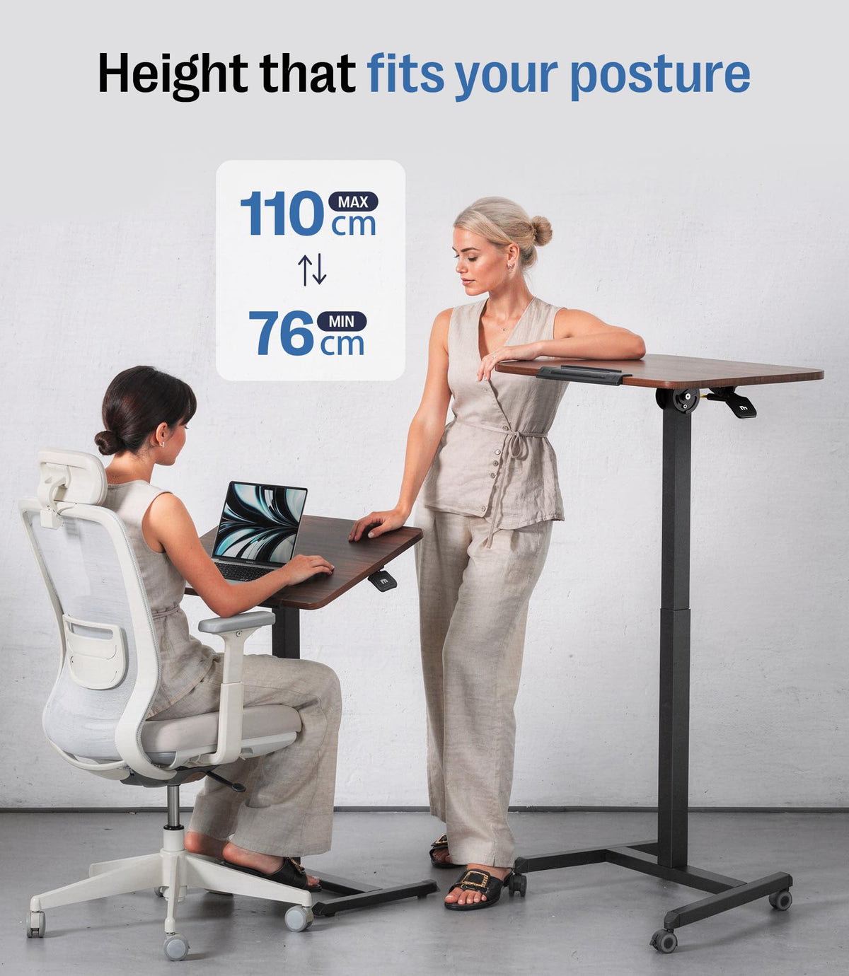 MAIDeSITe Fit Pro Over Bed Table with Wheels, Height Adjustable Desk