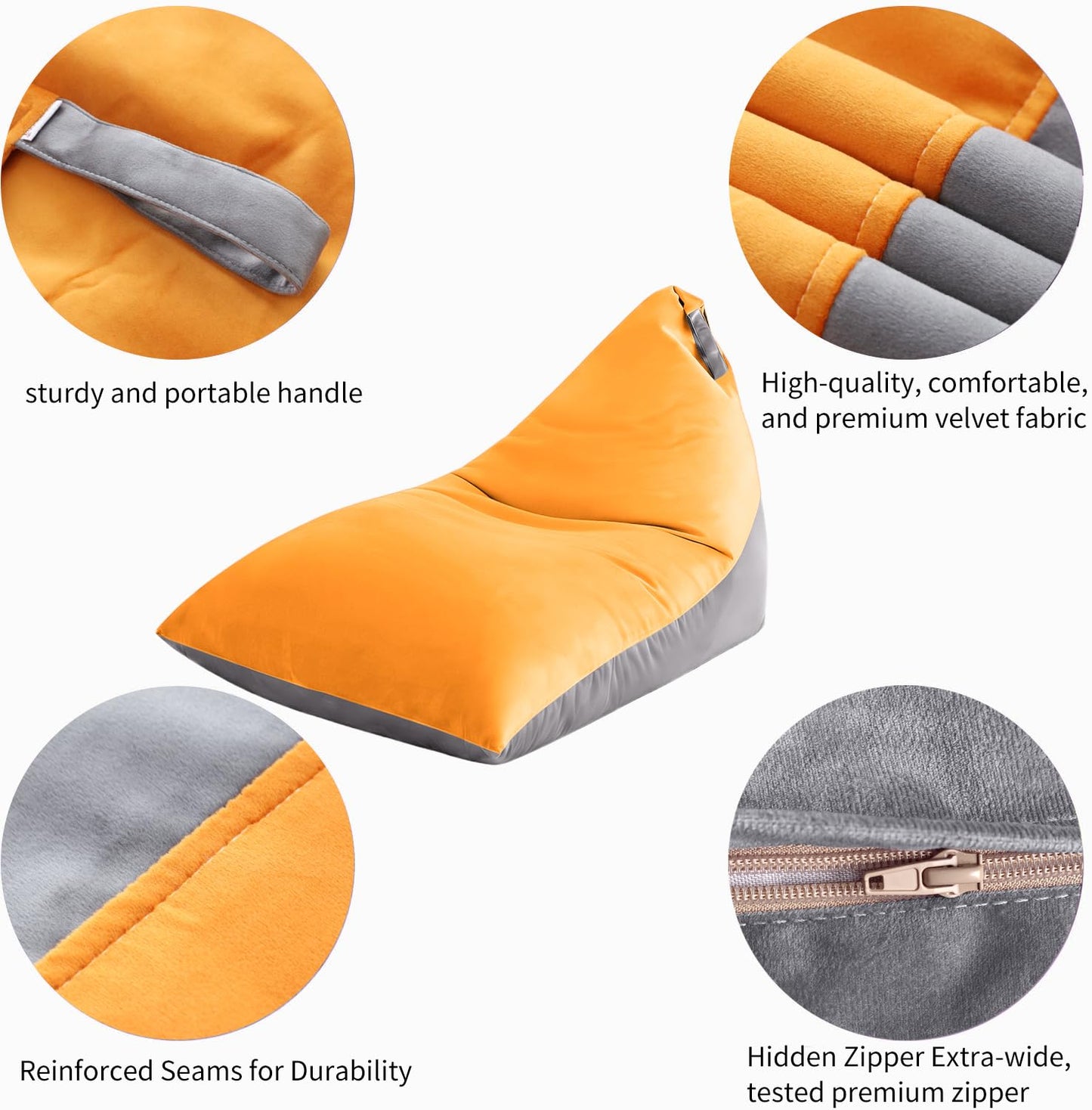 Nobildonna 4ft Bean Bag Chair Cover (No Filler) for Adults, 400L Extra Large Triangular Beanbag Chair Cover