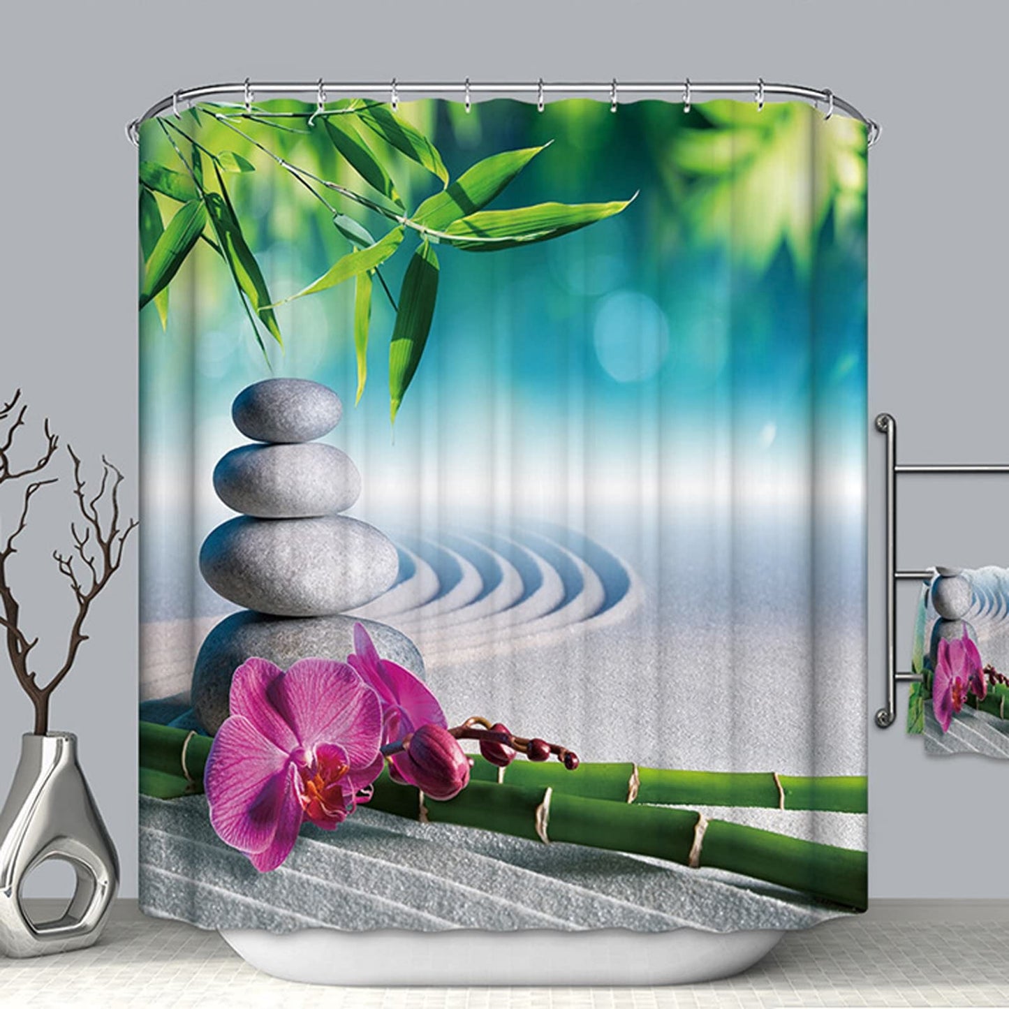 Aeici Shower Curtains Zen Floral Shower Curtain for Bathroom Bath Waterproof W120 X H180 cm