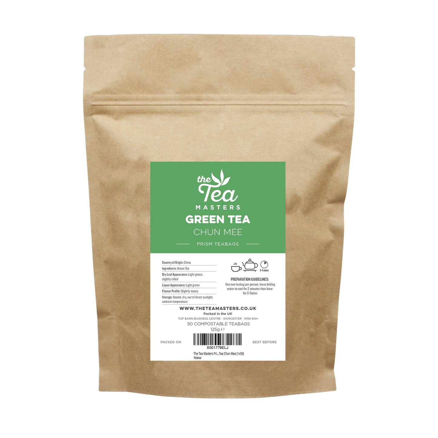 The Tea Masters Prism Teabags Green Tea Chun Mee (1x50)