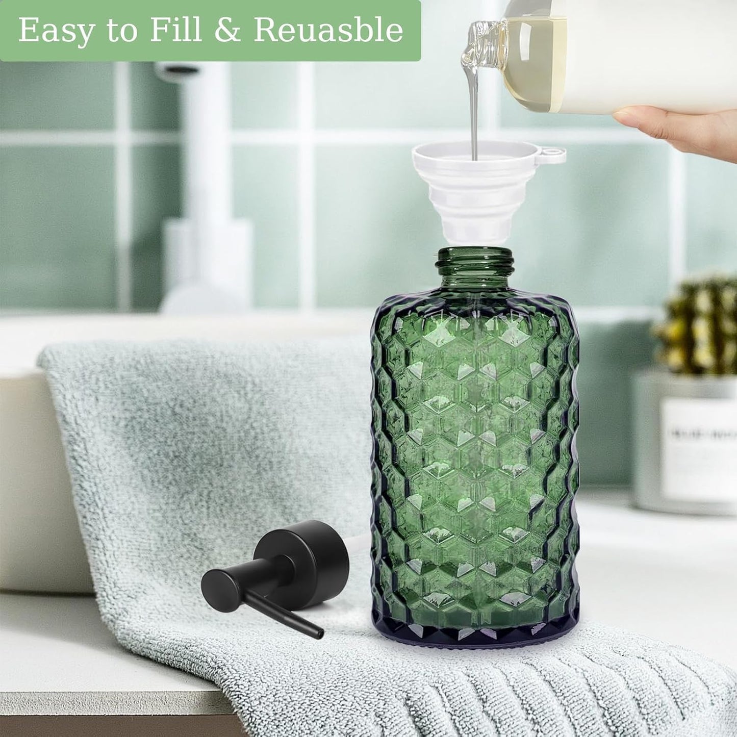 500ml Glass Soap Dispenser Bathroom, Dish Soap Dispenser for Kitchen