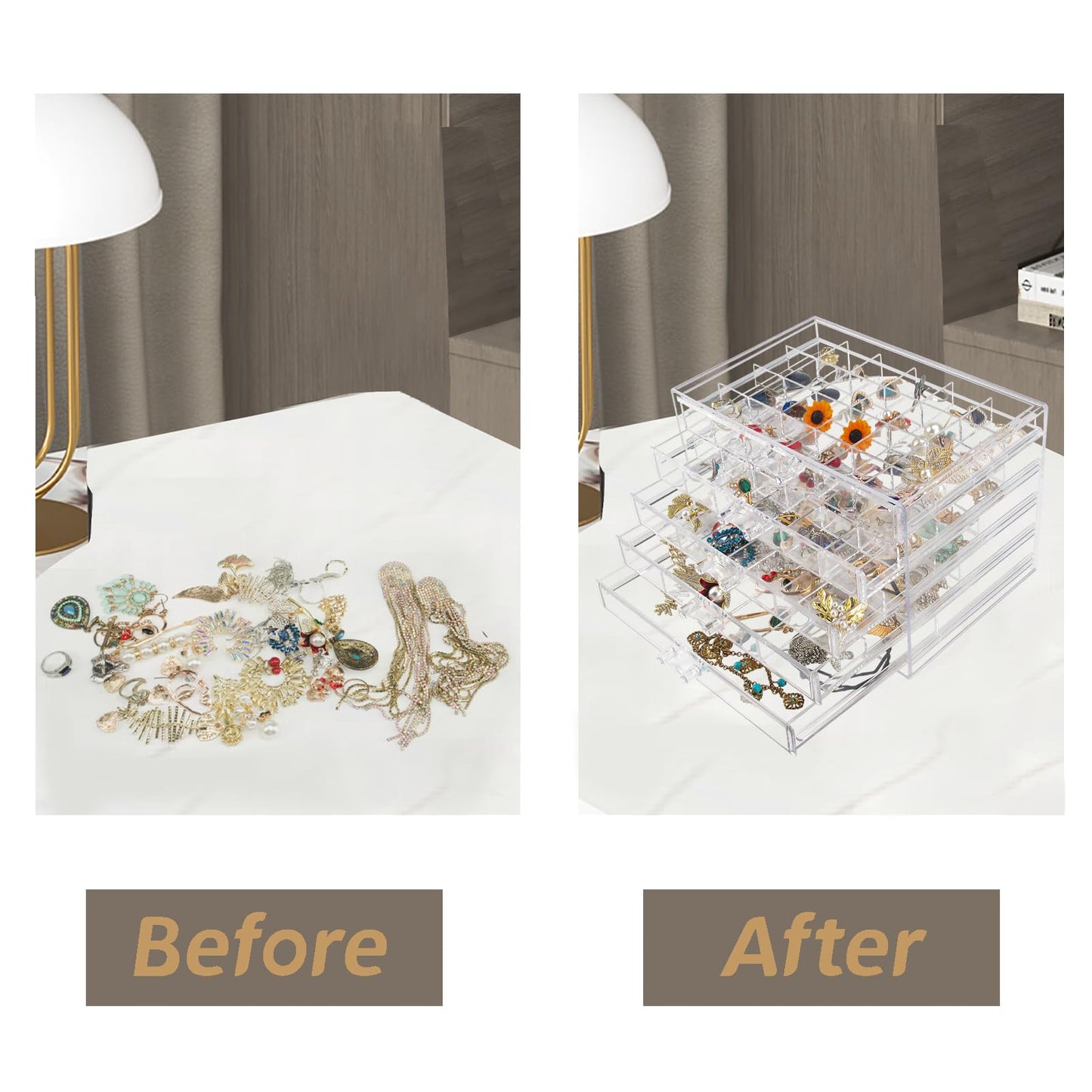 Ptaedex Jewelry Organizer Box, Acrylic Jewelry Holder Clear Jewelry Storage with 5 Drawers for Women Girls Men