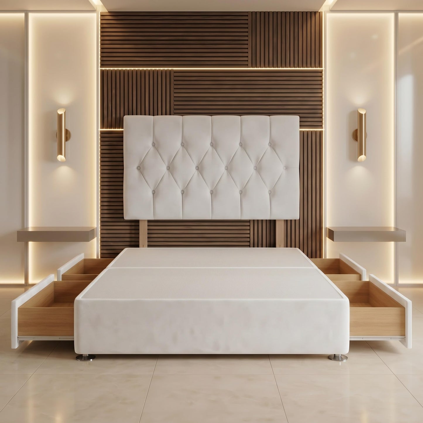 Bed Centre Ziggy Plush Single Divan Base 30" Headboard, White, 0 Draw